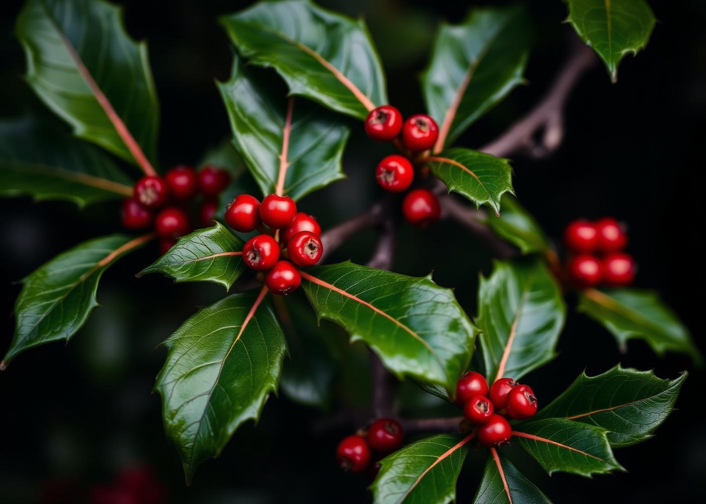 Yaupon holly leaves and berries